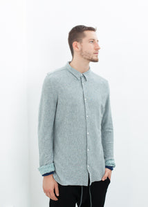 Kasuri Jersey Button-Up in Blue Grey