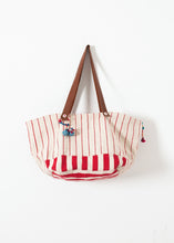 Load image into Gallery viewer, Woven Oversized Tote in Red Stripe